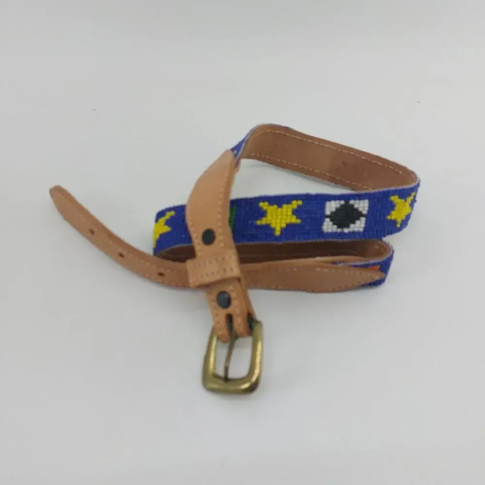 CDE Belt Size 28 Women Leather Tips Hand Beaded Star Flags